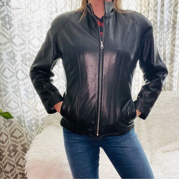 Vintage Wilson’s Leather Jacket Zip Up Black Genuine Leather Large unisex Y2K - Picture 4 of 15